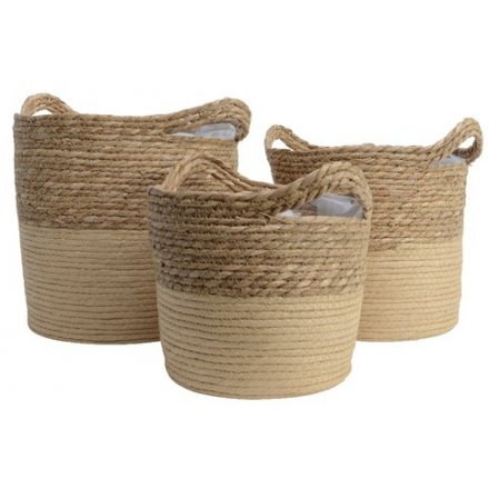 Woven Baskets W/Handles, Set of 3