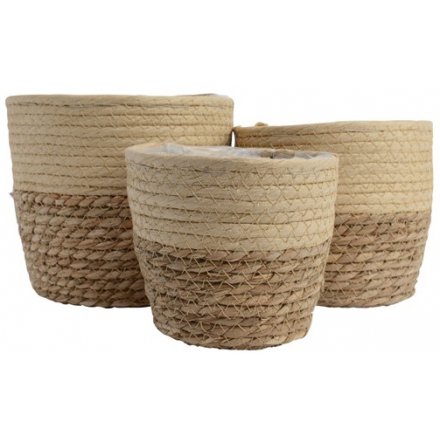 Lined Natural Woven Baskets Set of 3