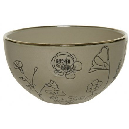 Stoneware Bowl With Floral Print, 14cm 