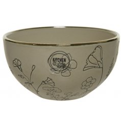  A charmingly decorated stoneware bowl featuring an embossed floral decal to the centre, 