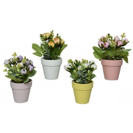 Potted Artificial Flowers, Pastel Mix
