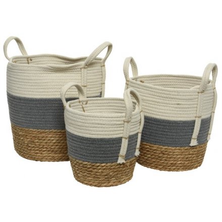 Natural Baskets W/Handles, Set 3