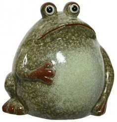 A charming terracotta frog ornament with a glazed speckled finish. Suitable for indoor or outdoor decoration.
