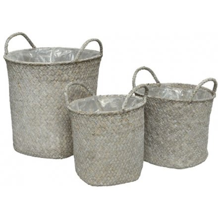 White Seagrass Basket, Set 3
