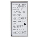 A tall standing wooden framed plaque, set with a bold text quote and heart feature