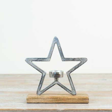 Aluminium Star T-Light Holder, 25cm
