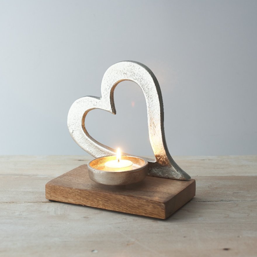 Aluminium Heart T-light Holder, 19cm 