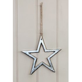   A beautiful yet simplistic ornamental star set with a distressed feature and jute string hanger 
