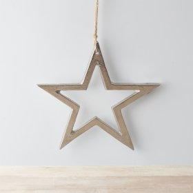  A beautiful yet simplistic ornamental star set with a distressed feature and jute string hanger 