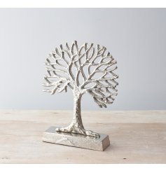 A beautifully distressed inspired ornamental tree of life decoration, set with a sleek silvered tone 