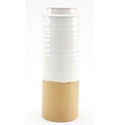  Set with a beautifully natural themed two tone colour palette, this decorative vase is sure to place perfectly in any h