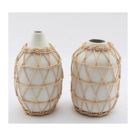 Assorted Simple Living Vases With Woven Rattan