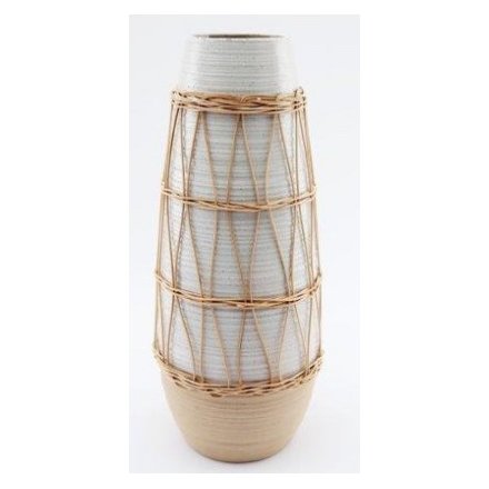 Simple Living Ribbed Vase With Woven Rattan, 38cm 