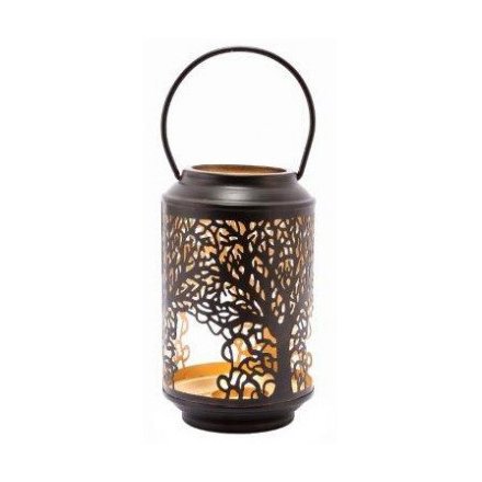 Metal Lantern With Tree Decal, 18cm 