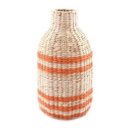 A woven paper based decorative vase set with a burnt orange toned decal 