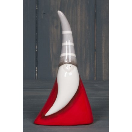 Red & Grey Ceramic Santa, 16cm 