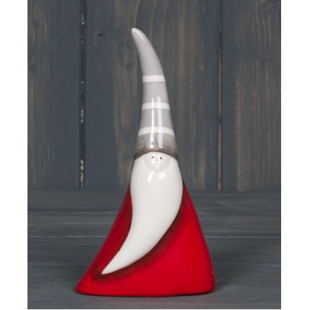 Red & Grey Ceramic Santa, 13cm 