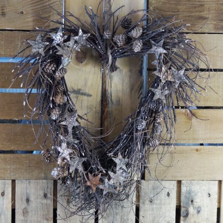 Glitter Star Heart Wreath, 50cm 