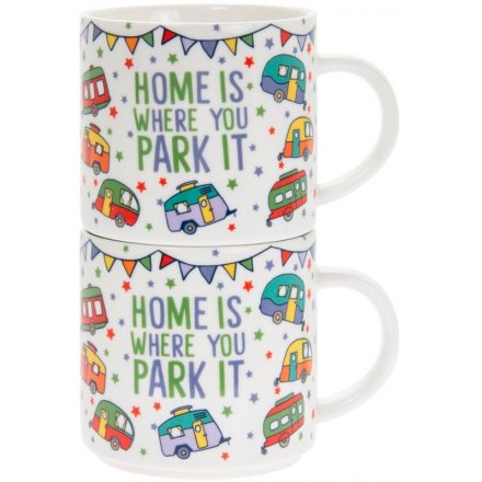 China Stacking Mugs - Home Is Where You Park It 
