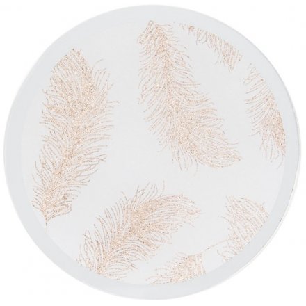Rosegold Glass Feather Candle Plate, 10cm 