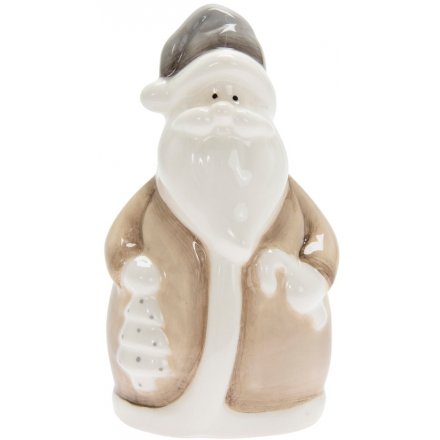 Neutral Tone Ceramic Santa, 12cm