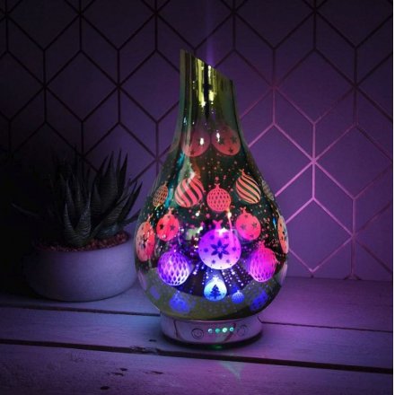 LED Glass Humidifier featuring an illustrated Christmas Bauble Scene