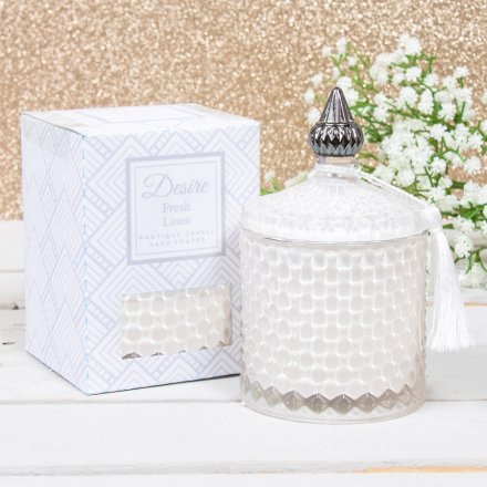 Fresh Linen Diamond Candle Jar, 15cm