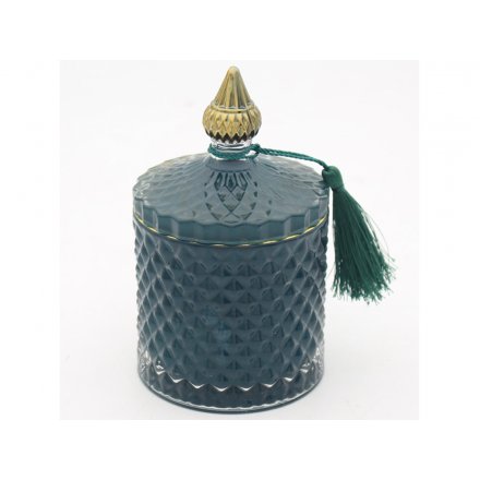 Green Diamond Candle Jar - Lime & Basil, 15cm