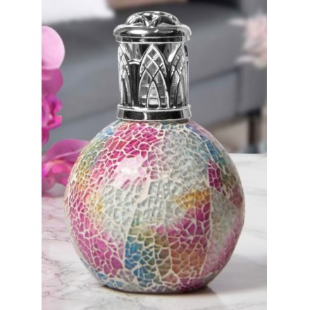   A beautifully decorated Fragrance Lamp in a sleek mulitcoloured Mosaic Crackle design