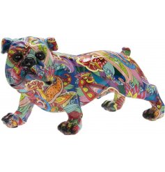 Decorative Bulldog Ornament with a quirky and groovy print
