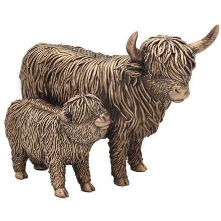 Highland Cow and Calf Bronzed Ornament 