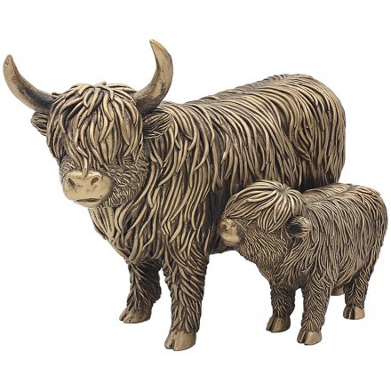 Pair of Highland Cows Bronzed Ornament 