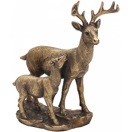 Deer & Fawn Bronzed Figure, 20cm 
