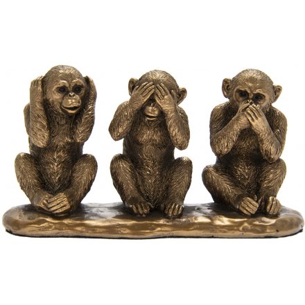 Bronzed 3 Wise Monkeys, 19cm