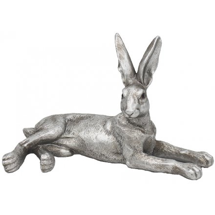 Silvered Laying Hare, 17cm 