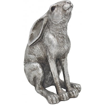 Silvered Gazing Hare, 12cm 