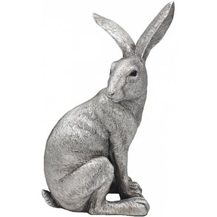 Silvered Posed Hare, 25cm