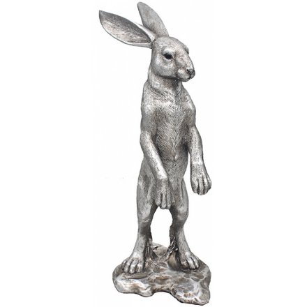 Silvered Standing Hare, 31cm