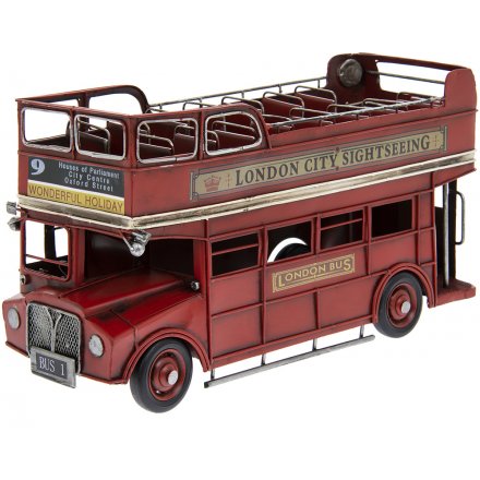 Rustic Red Topless London Bus, 32cm  