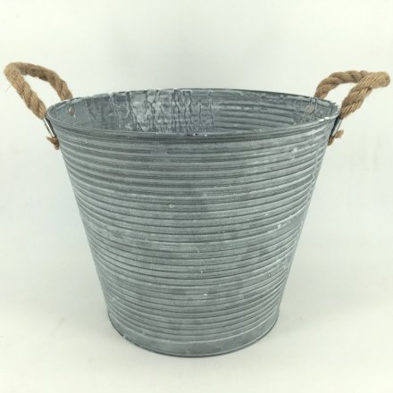Ribbed Metal Planter With Handles, 27cm 