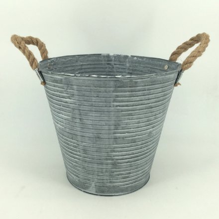 Ribbed Metal Planter With Handles, 22cm 