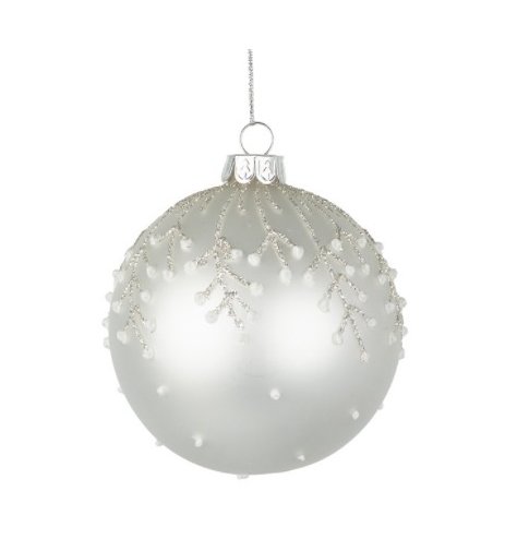 A White Christmas Inspired Glass Bauble with Glitter Finish 