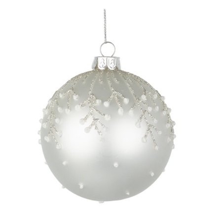 Silver Glass Bauble With Glitter Finish