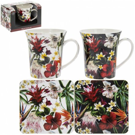 Set of Hibiscus Flower Mug & Coaster