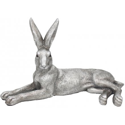 Silver Lounging Hare, 26cm