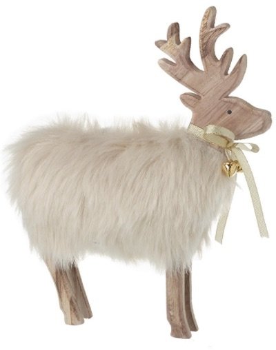 Wooden Deer With White Fur Body, 24cm | | Christmas Decorations ...