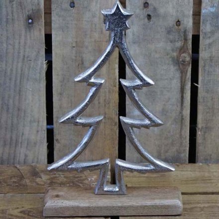 Aluminium Tree On Wood Base, 23cm 