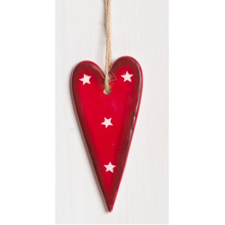 Red & White Star Ceramic Heart, 10cm 