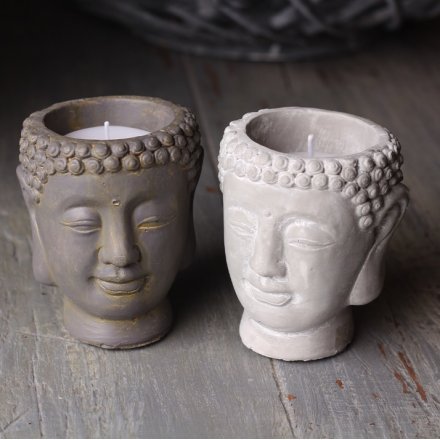 Assorted Concrete Buddha Candles, 13cm 