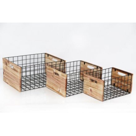 Industrial Theme Wood Crates, 40cm 